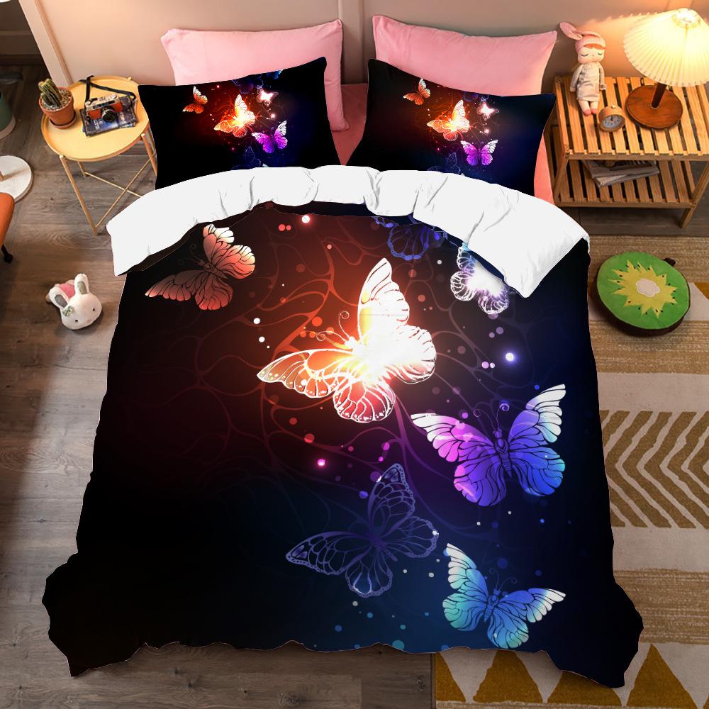 Colorful Beautiful Butterfly Bedding Set Flying Animal Duvet Cover Set Pillowcase Soft Polyester Comforter Set For Women Girls