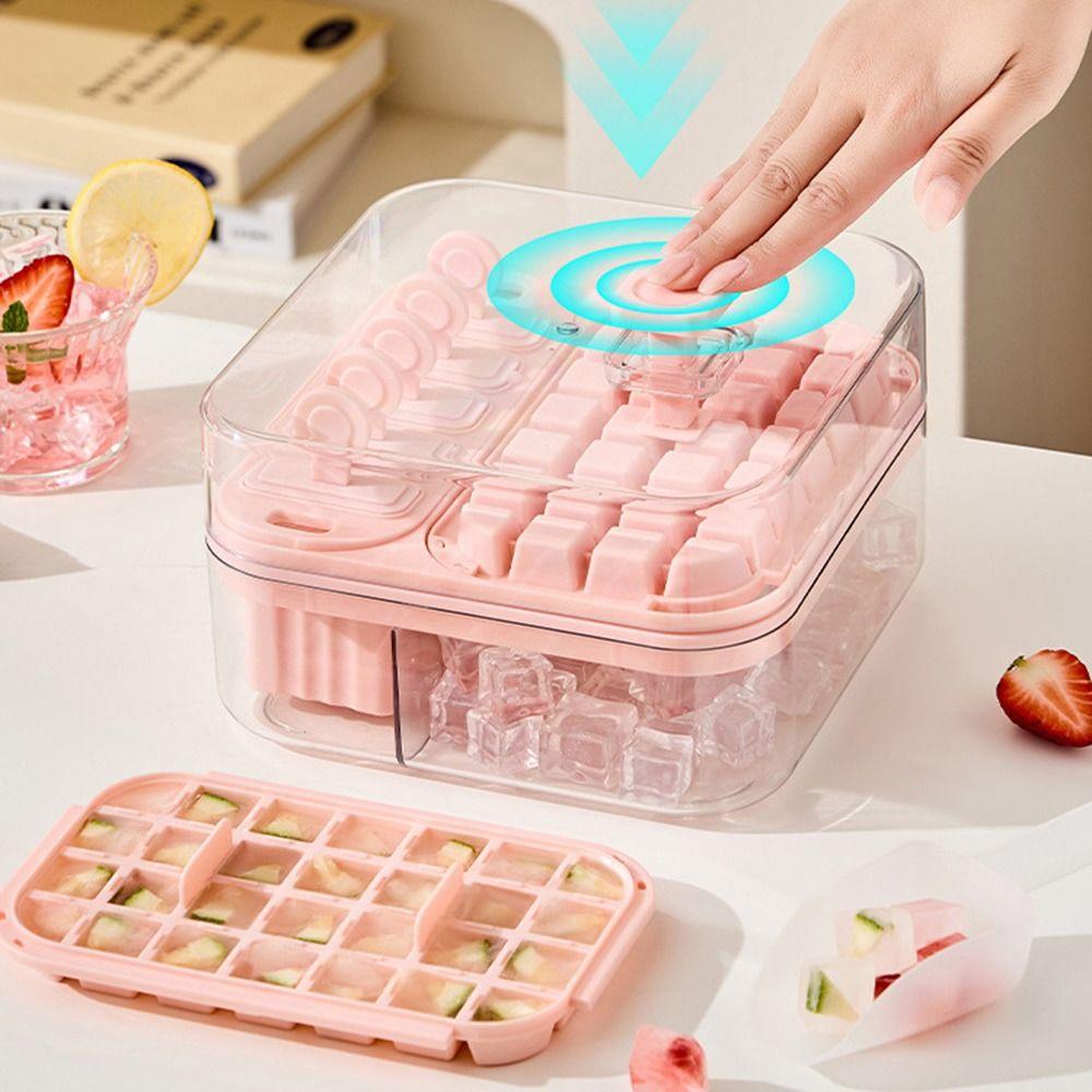 2-in-1 Press Ice Tray Box One-Touch Release Ice Maker Space Saving Ice Cream Mold Home Kitchen Use