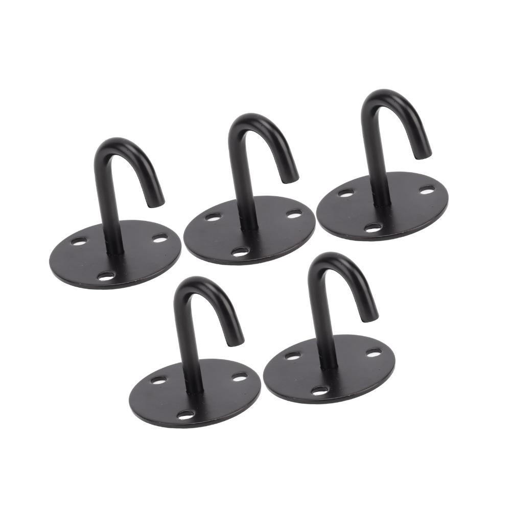 5 Pcs Heavy Duty Ceiling Mount Hanger Black J Shaped Hook Durable Pad Eye Plate Hammocks