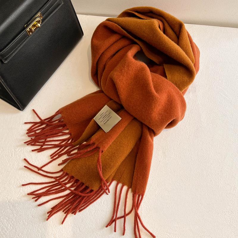 Шарф из чистой шерсти с плавным переходом цвета, женский зимний универсальный, с кисточками, длинный, двусторонний, цветной, большая шаль двойного назначения, новый