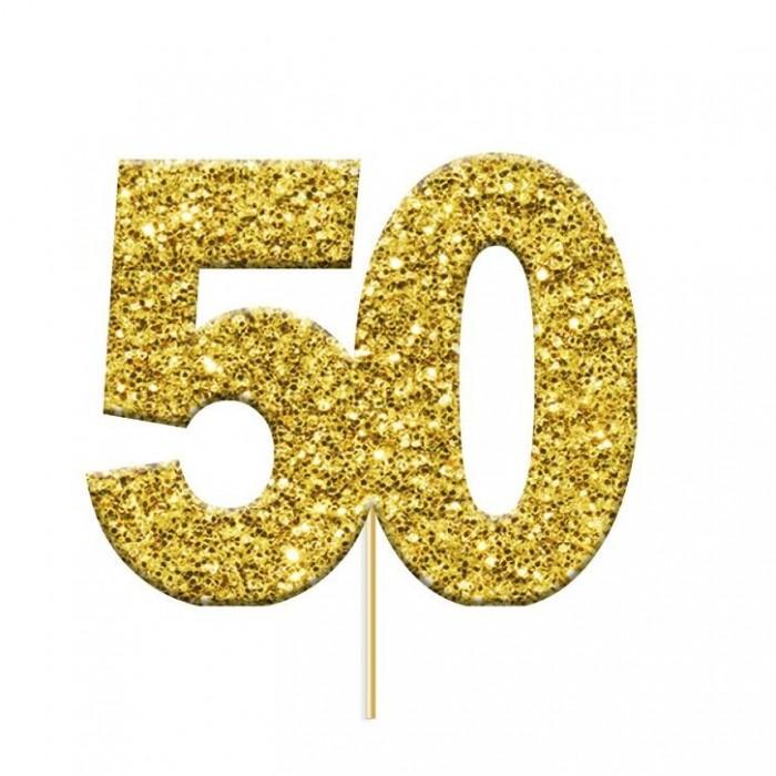 Anniversary House Блестящая бумажная фигурка для кекса на 50-летие (Упаковка из 12 шт.)