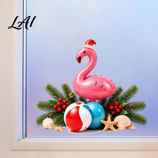 DIY Festive Window Murals Tropical Christmas Static Stickers for Glass Doors And Windows Waterproof PVC Versatile Party Supplies Seaside Holiday