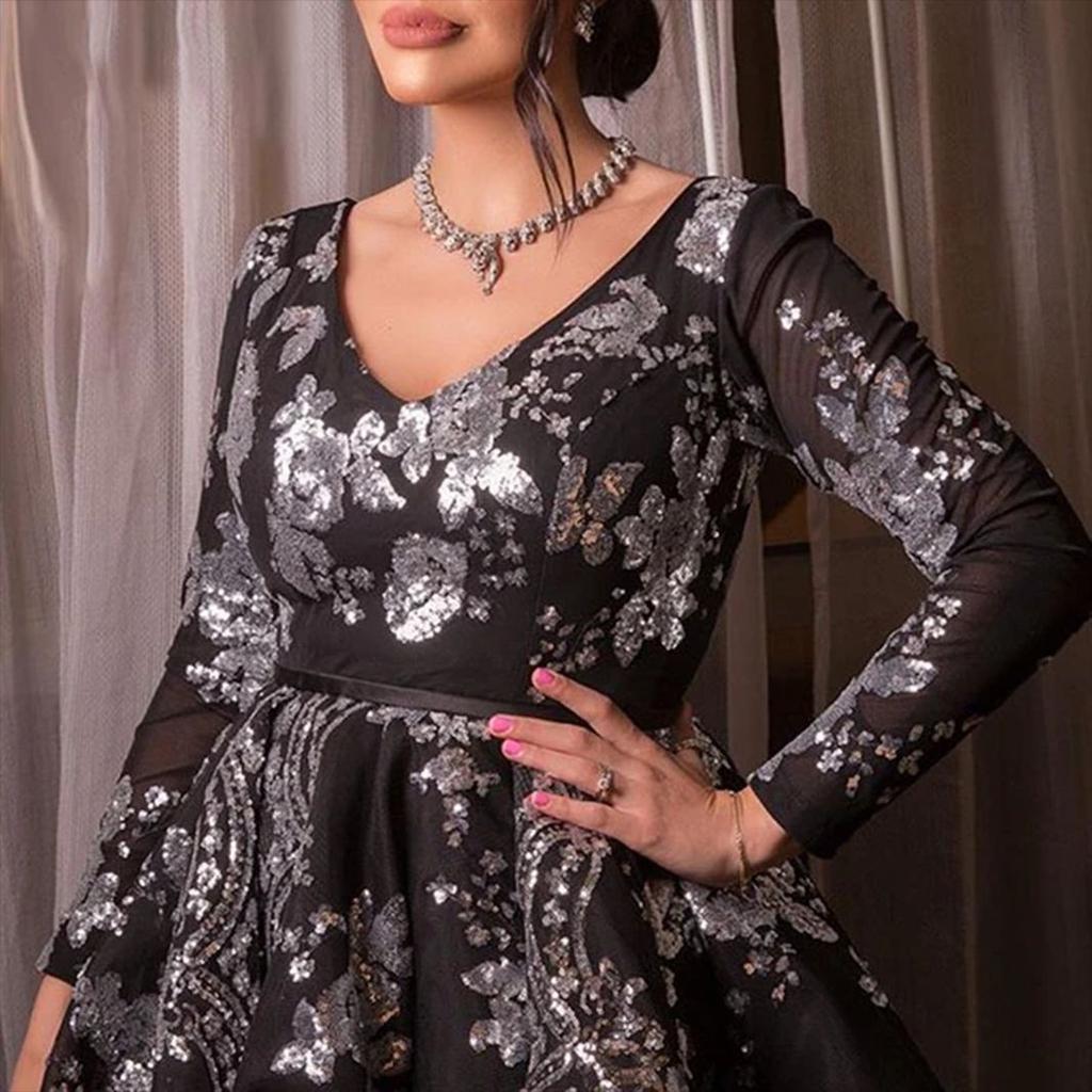 Женские летние длинные платья с длинными рукавами и пайетками и бахромой