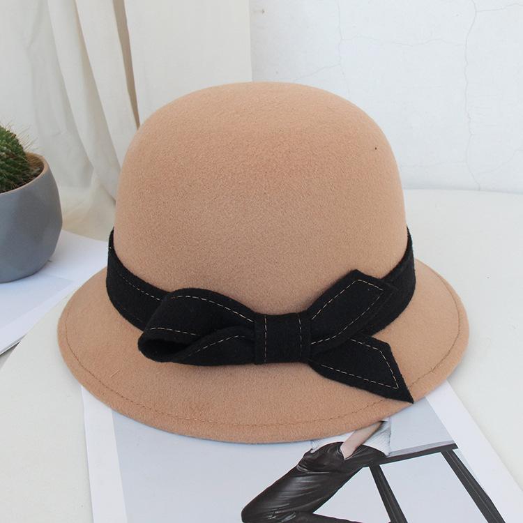 Autumn and winter women's wool woolen bow basin hat fashion bow top hat British versatile dome basin hat