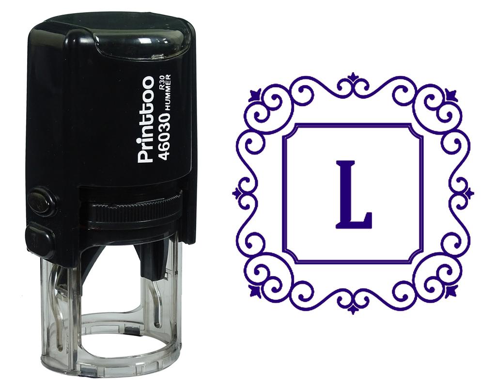 Printtoo Alphabet L Monogram Initial Square Swirl Border Self Inking Rubber Stamp Office