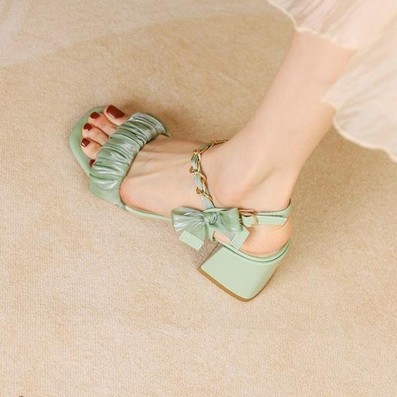 WTEMPO Брендовые летние универсальные женские босоножки A Word с бантом Mesh Fairy Thick со средним каблуком и юбкой на высоком каблуке