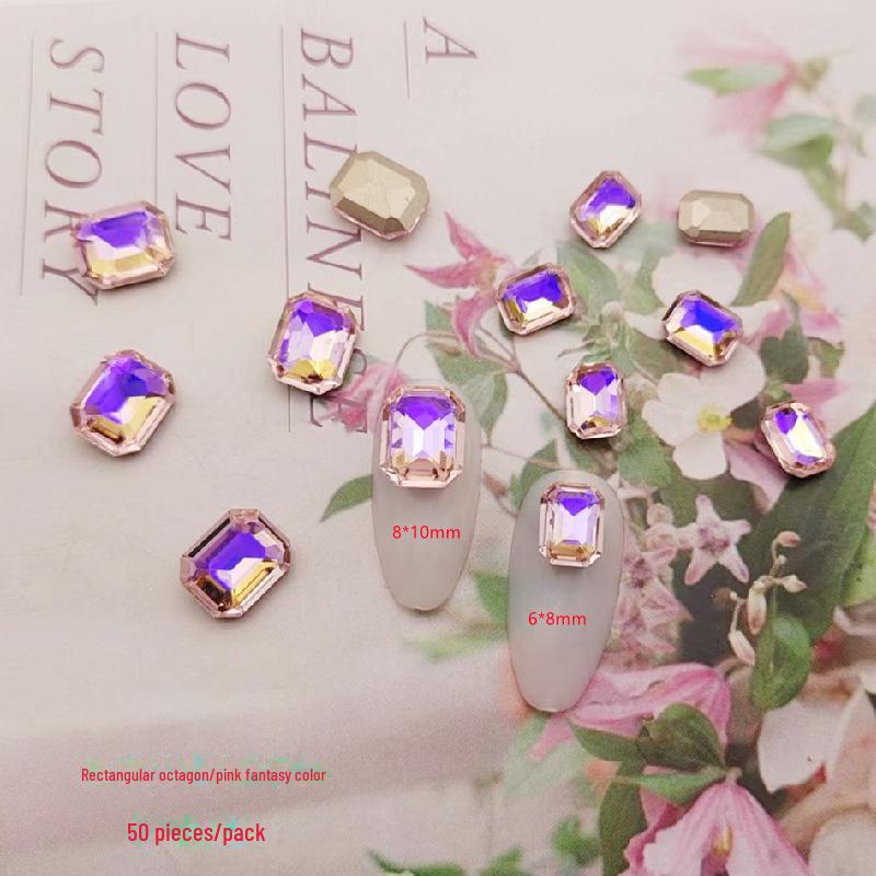 Прямоугольные восьмиугольные наклейки для дизайна ногтей - хрустальные стеклянные бриллианты и цветные сахарные камни