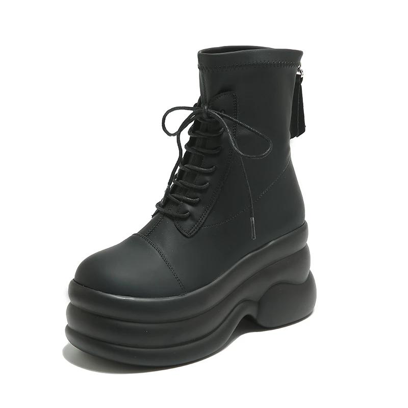 Fashion 9CM Winter Warm Leather Ankle Boots Women Autumn High Platform Fur Shoes 2024 Woman Heels Chunky Motorcycle Boots Booties Mujer