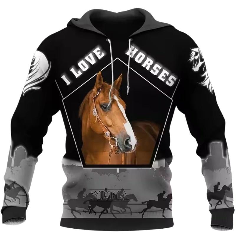 Худи с изображением животных в стиле арт-арт с 3D-принтом в виде красивой лошади в стиле Харадзюку, уличная мужская толстовка с капюшоном на осень, унисекс, повседневная куртка, спортивные костюмы