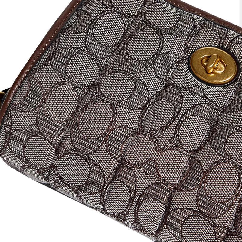 Coach Dinky 18 Классическая сумка через плечо с цепочкой и поворотной застежкой, Монограмма, Холст и Кожа, Маленькая женская сумка через плечо, Кофейно-коричневая C5281-B4S0M