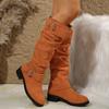 Shoes Female 2024 New Slip-on Women's Boots Fashion Belt Buckle Modern Boots Women Winter Plus Size Square Heel Knee-High Boots