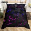 Honeycomb Duvet Cover Set Queen Size Geometry Hexagon Theme with Pink Blue Neon Lights Chic Comforter Cover for Boys Teen Man