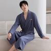 Nightgown Spring And Autumn Men'S Pajamas Waffle Cotton Long-Sleeved Large-Size Bathrobe Absorbent Quick-Drying Bathrobe Dressing Gown