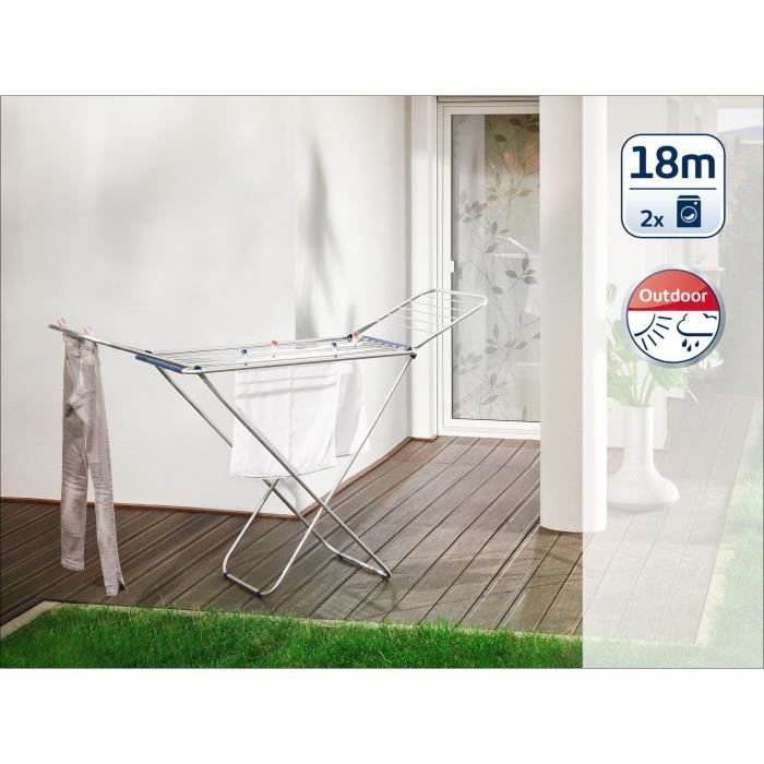 Étendoir à linge Leifheit 180 Classic Siena 81151, séchoir à linge avec 18m d'étendage, tancarville ultra-léger et spacieux, gris