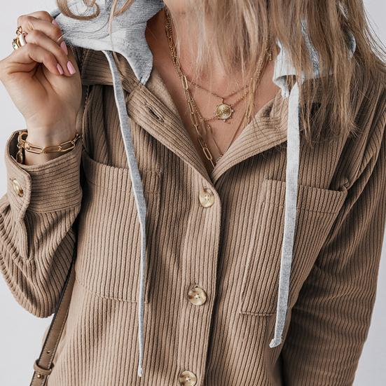 Весна Осень Женская Рубашка С Лоскутным Капюшоном И Нагрудными Карманами Завязывается На Шнурок Однобортная