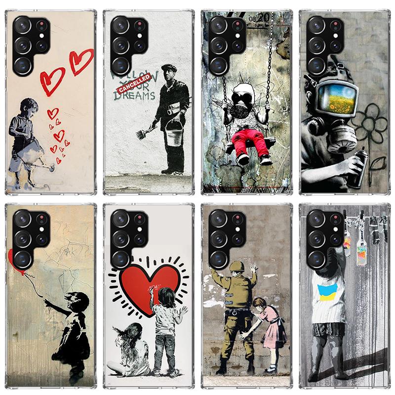 Street Art Banksy Graffiti Phone Case For Samsung Galaxy S23 S24 S25 Edge S26 Ultra S22 + S21 Plus S20 FE Cover Silicone Print S