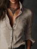 2026 Retro Long Sleeve Women's Casual Lapel Shirt with Pockets