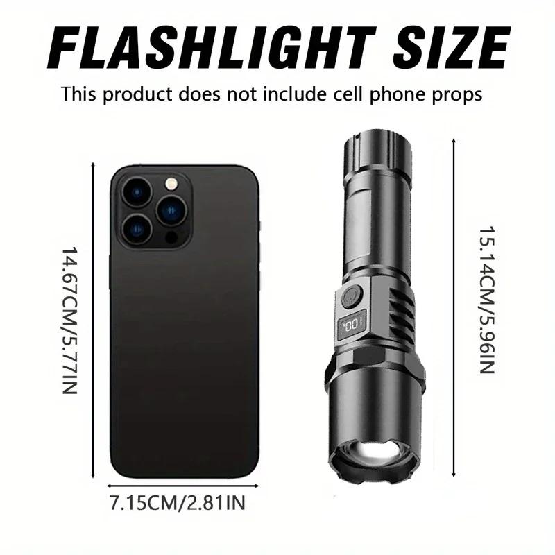 Multi-Functional Outdoor Strong Light LED Long-range Telescopic Zoom Flashlight, Plastic USB Rechargeable Flashlight