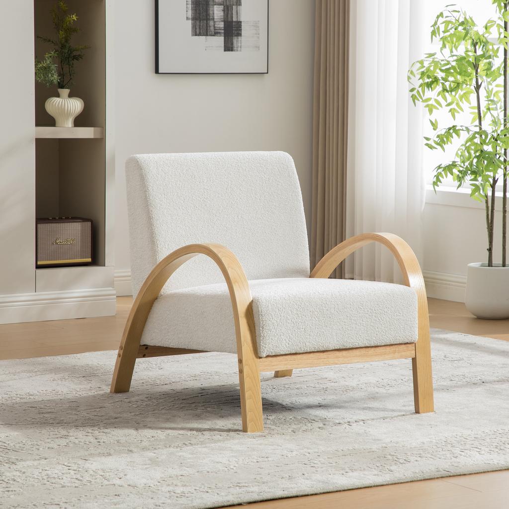Scandinavian Fabric Lounge Chair – Soft Chenille Fabric and Sturdy Wood Frame, Ideal for Living Room & Bedroom-IVORY