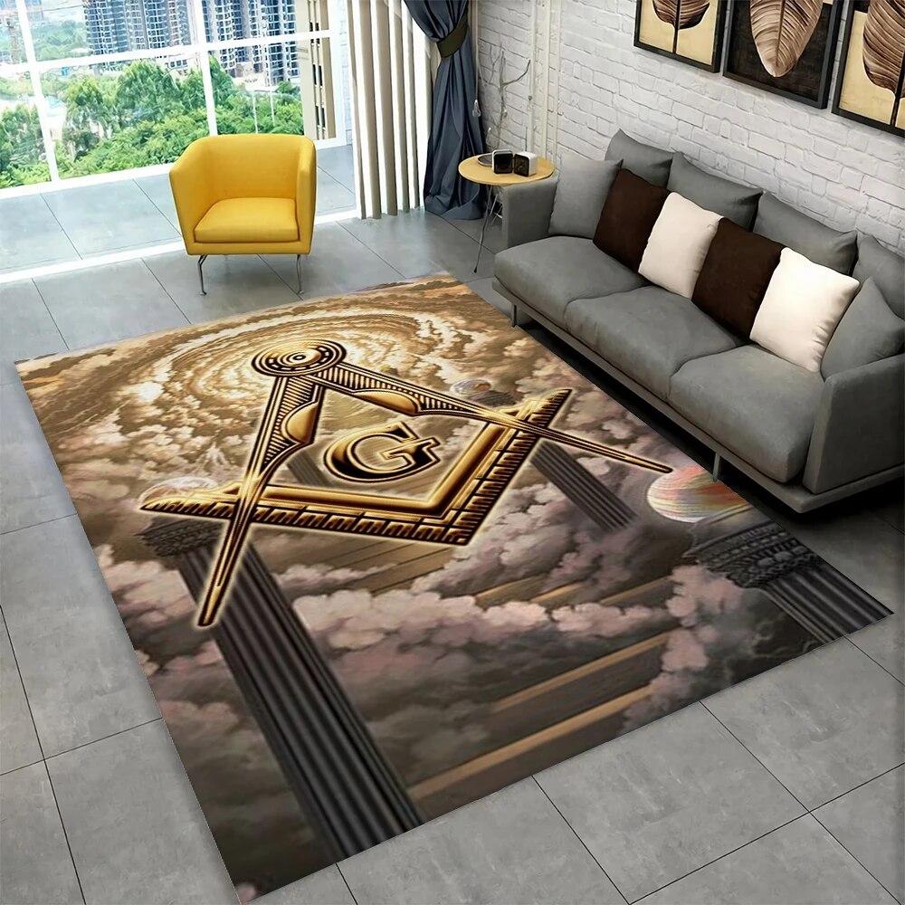 3D Freemason Masonic Illuminati Ring Area Rug,All Seeing Eye Carpet Rug for Living Room Bedroom Doormat Decor,Non-slip Floor Mat