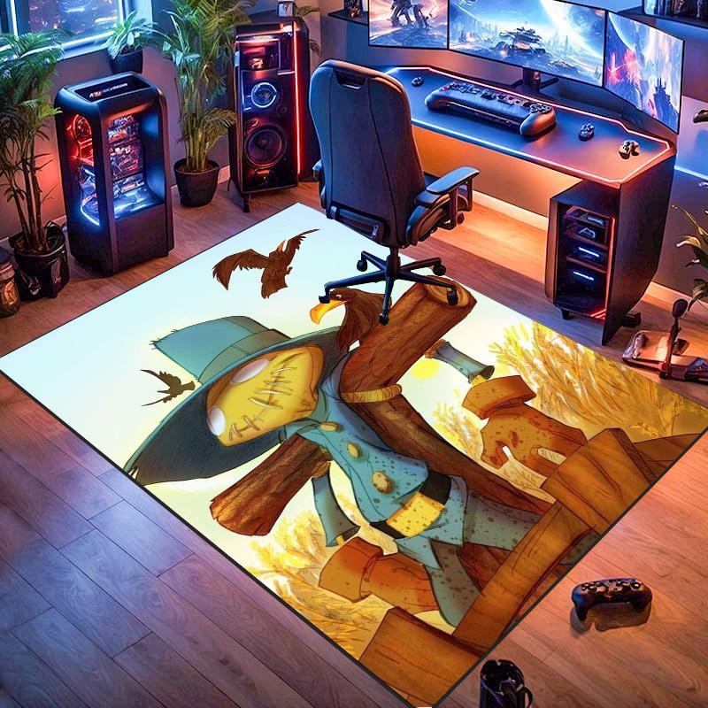 Cartoon Scarecrow Printed Area Rug Farm Style Floor Carpet for Living Room Indoor Home Decoration