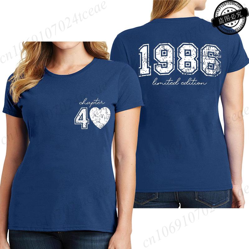 Short Sleeve T-Shirts for Women 40th Birthday Regular Sportswear Vintage 1986 40 Bday Women's Stretch Polyester Casual Creative