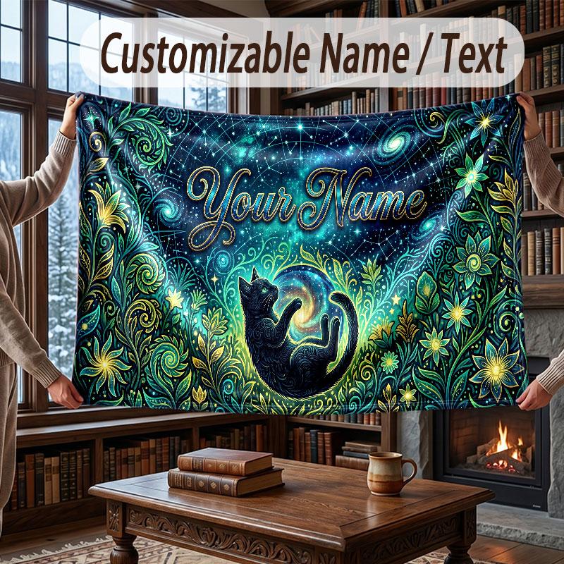 Cat Theme Throw Blanket Custom Name Text Personalized Blanket Soft Cozy Blanket for Home Sofa Bed