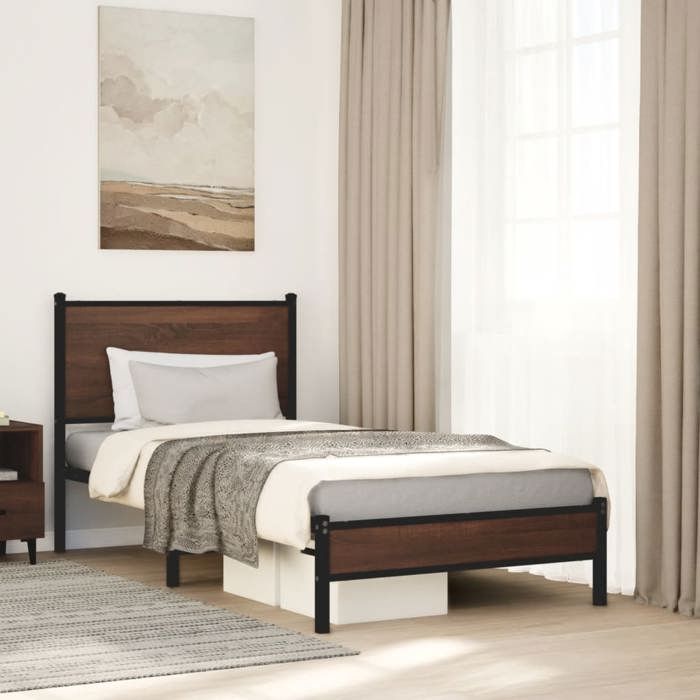 VidaXL Cadre de lit en métal avec tête de lit chêne marron 80x200 cm, lit simple, meuble de chambre à coucher, lit d'invité, 4007913