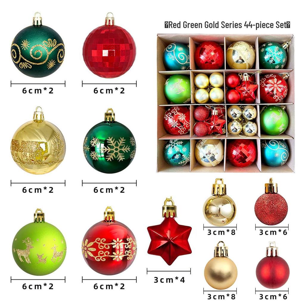 44-Piece Christmas Tree Decoration Set: 6cm Colorful PVC Hanging Balls