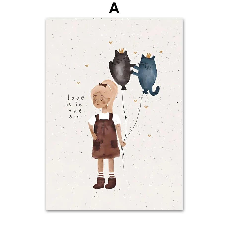 1 шт. кролики настенная живопись на холсте интерьерные картины детская спальня домашний декор медведи воздушные шары милые животные гостиная без рамки