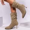 High Heels Women Mid Calf High Boots Fashion Pointed Toe Suede Shoes Woman Brand Winter 2025 Trend Cozy Goth Chelsea Botas Mujer