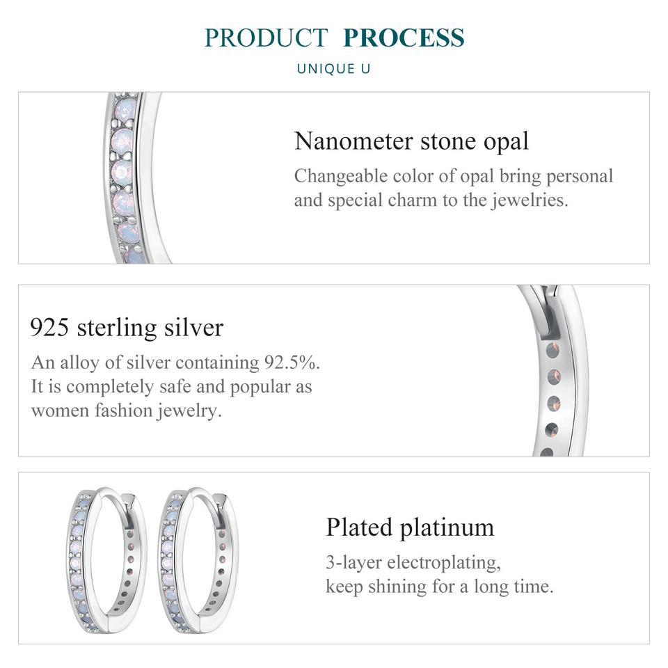 BAMOER, классические круглые серьги-кольца из стерлингового серебра 925 пробы с розовым опалом и пряжками для женщин и девочек, оригинальный дизайн, изящные ювелирные изделия