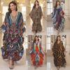 2025 European & American Cotton Printed Beach Dress Women's Long Loose Cover-Up with Sun Protection