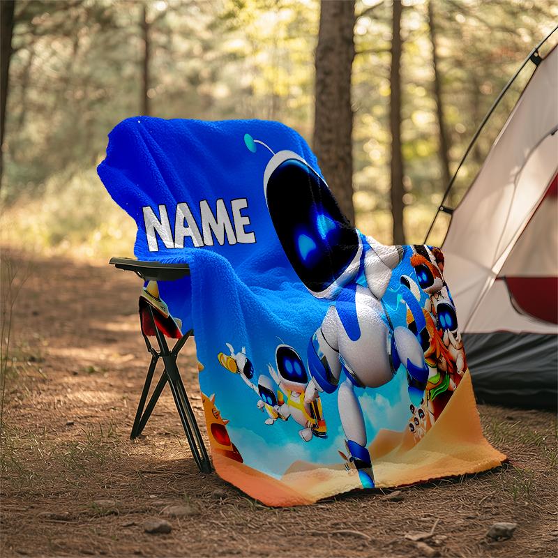 Personalized Custom Name Blanket - Astro Bot Print Design,Blanket for Sofa,Bed,Travel,Camping - Soft and Warm, Great Gift