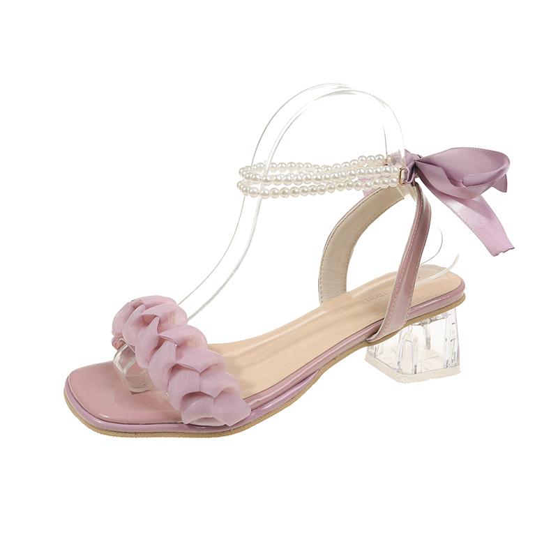 Новые летние модные пикантные модные сандалии на толстом каблуке с квадратным носком, простые сетчатые туфли на высоком каблуке с кристаллами для банкетов и вечеринок, НЕТ:Q2942