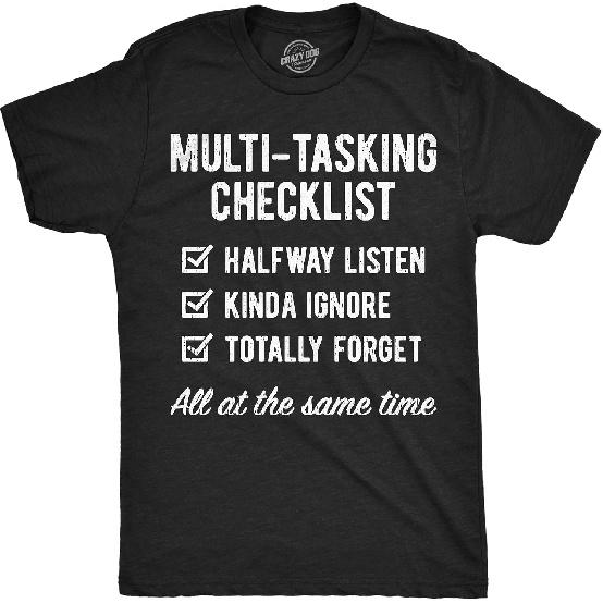 Mens Funny T Shirts Multi Tasking Checklist Joke Themed Tee for Men