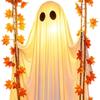 Remote Control Swinging Ghost Light, Spooky Hanging Halloween Decoration, Battery Powered Glowing Ornament for Yard, Porch, Home