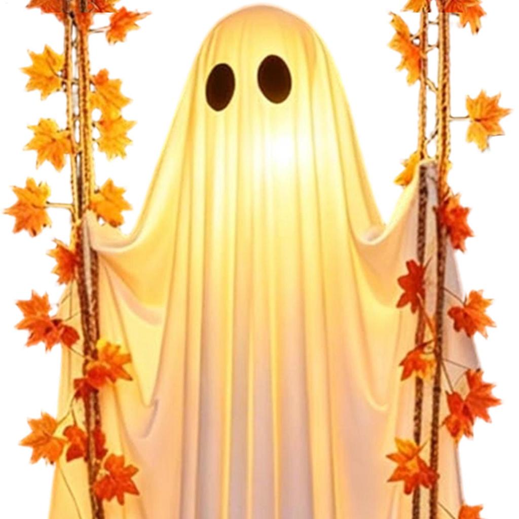 Remote Control Swinging Ghost Light, Spooky Hanging Halloween Decoration, Battery Powered Glowing Ornament for Yard, Porch, Home