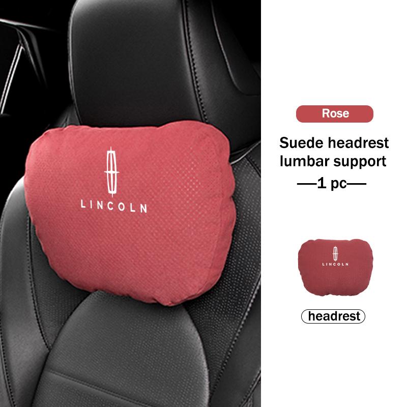 For Lincoln Car Logo Suede Seat Headrest Neck Pillow Soft Comfort Cushion Lumbar Support Mondeo MKC MKZ MKX MKT Aviator erb1