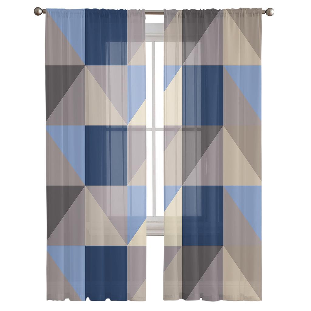 Геометрические треугольные тюлевые шторы для гостиной, прозрачные шторы для спальни, кухонные оконные шторы