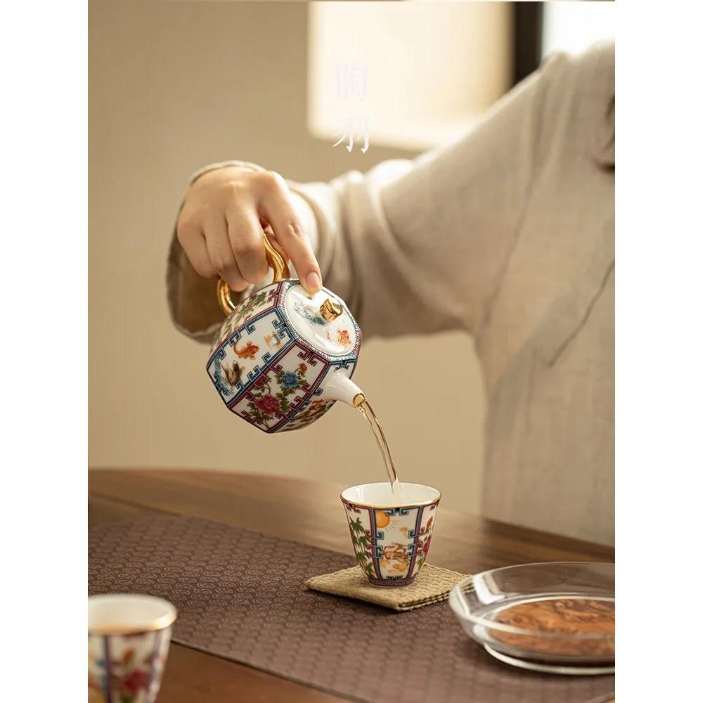 Восьмисторонний горшок для сбора богатства Керамический эмалированный чайник Один горшок Две чашки Бытовой горшок с ручкой Набор для чая Кунг-фу Подарочный набор