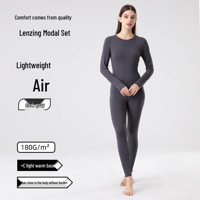 Women's Warm Lenzing Modal Autumn Underwear Set - Skin-Friendly Base Layer Top & Pants with Collar