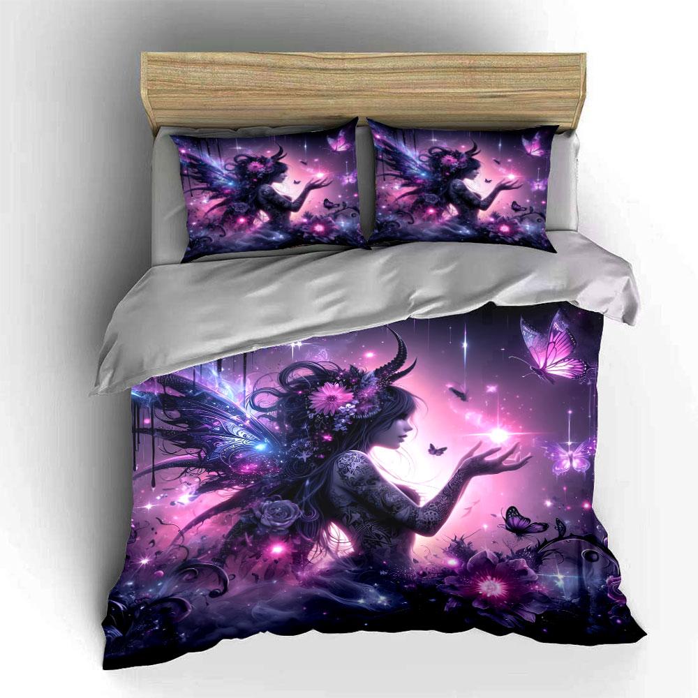 Fairy Butterfly Art Set Bedding Set with 1 Duvet Cover 2 Pillowcases Single Double King Queen Gift