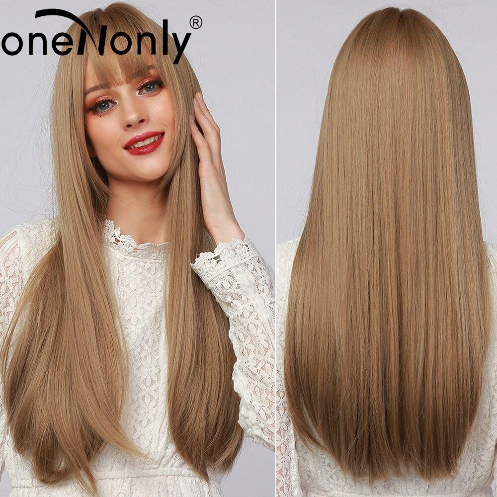 Long Straight Synthetic Wigs Brown Wig with Bangs for Women Natural Daily Cosplay Christmas Hair Heat Resista