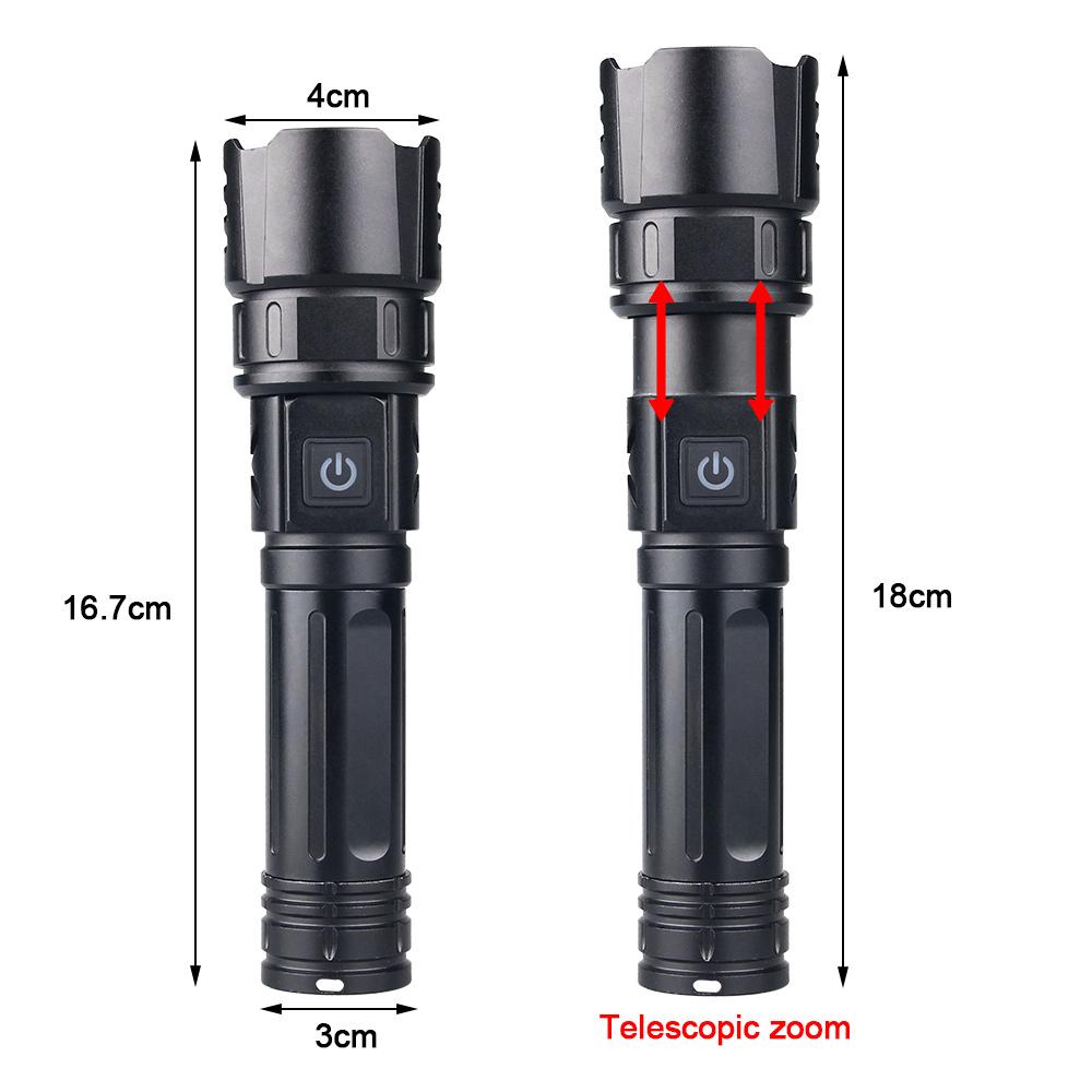 Tactical Zoomable Hunting Flashlight Green Red White LED Torch 5 Modes Type-C Fast Charging Lantern for Camping Fishing