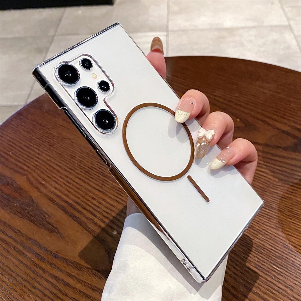 Простой чехол MagSafe для телефона S25 S24 для Samsung Galaxy S25 Ultra S24 Plus S24 FE Кристальная беспроводная зарядка Жесткая прозрачная поликарбонатная накладка