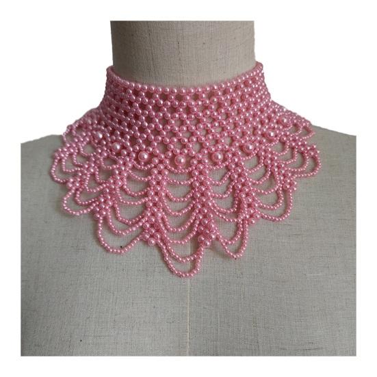 Imitation Pearl Fake Collar Necklace Hollow Design Multi Layer Detachable Collar Solid Color Dress