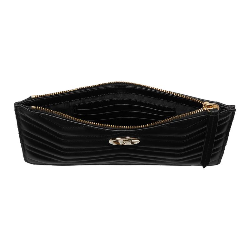 Gucci GG Marmont Light Gold Hardware Zipper Closure Leather Clutch Small Women's Black