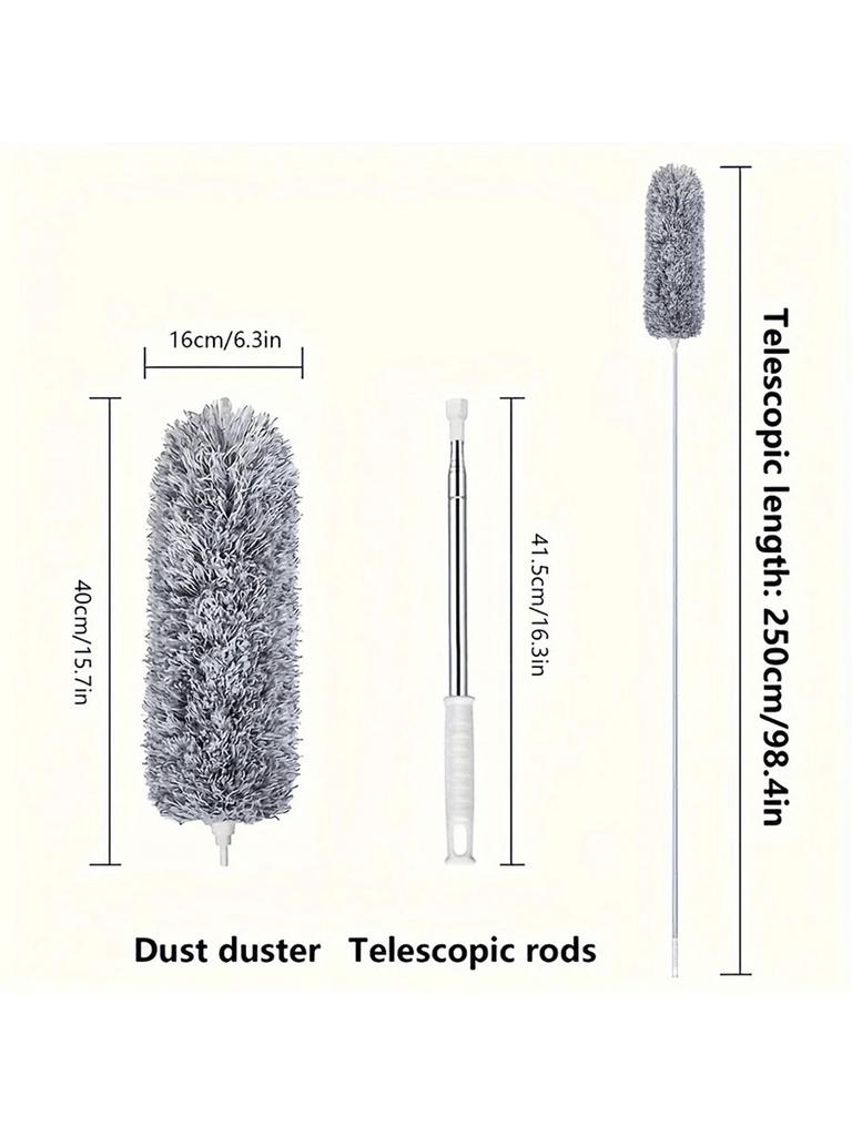 Multifunctional retractable duster with bendable head - reusable and washable for high ceilings, furniture and car cleaning