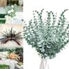 15 шт. искусственные листья эвкалипта, стебли зелени с морозом для вазы, украшения для дома, вечеринки, свадьбы, уличный цветок, декор для стен своими руками